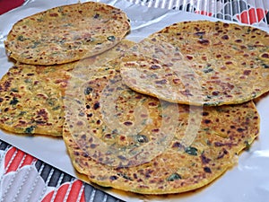 Indian traditional dish methi ka paratha.