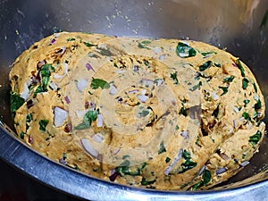 Indian traditional dish methi ka paratha praparation