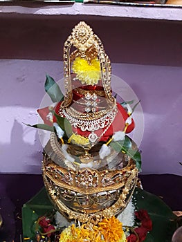 Indian traditional festival and hindu goddess Varalakshmi Vratham decoration
