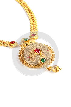 Indian Traditional Gold Necklace with Gemstones