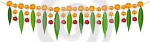 Indian traditional mala garland mango leaves and orange flowers photo