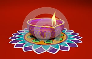Indian Traditional Oil Lamp with Kolam Design
