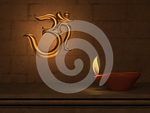 Indian Traditional Oil Lamp with Om symbol