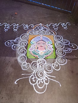 Indian traditional rangoli art beautiful Whait colour