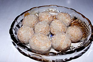 Indian traditional Rava ladoo or Semolina Ladoo Or Rawa Ladu
