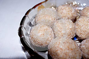 Indian traditional Rava ladoo or Semolina Ladoo Or Rawa Ladu