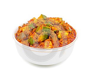 Indian Traditional Raw Mango Pickle on White Background