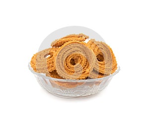 Indian Traditional Snack Chakli on White Background