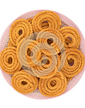 Indian Traditional Snack Chakli on White Background