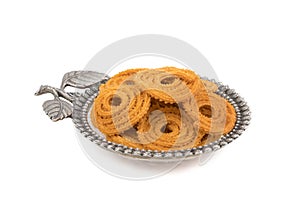 Indian Traditional Snack Chakli on White Background