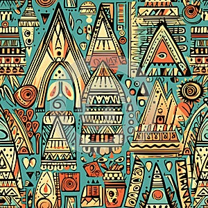 indian triba motifs illustration seamless pattern generative ai