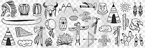 Indian tribe symbols doodle set.