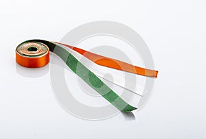 Indian Tricolor or Tiranga with satin ribbon for indian Republic and Independence day concept