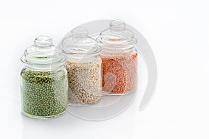 Indian Tricolour or Tiranga pulses for indian Republic and Independence day celebration in a glass container