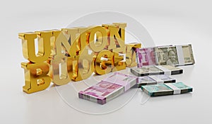 Indian Union Budget Concept with INR Rupee Notes - 3D Illustration