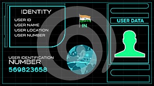 Indian user identification system animation video footage. User identity video template with tracking identification number