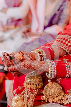 Indian Vedic fire ceremony called Pooja. Hindu wedding vivah Yagya india