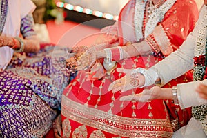 Indian Vedic fire ceremony called Pooja. Hindu wedding vivah Yagya india