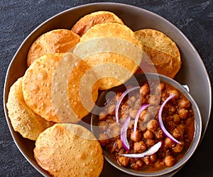 Indian vegan meal -Chole Puri