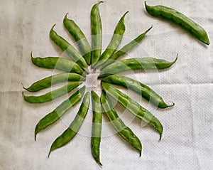 Indian vegetables flat green beans in star shaped decorated