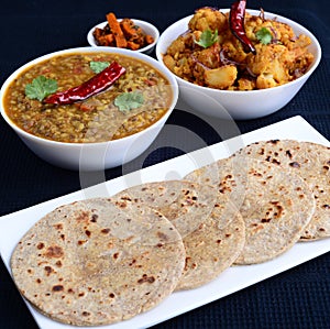 Indian vegetarian curries and flat bread Roti