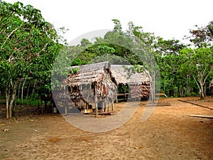 Indian village on Amazon river, Peru, South America