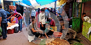 indian village farmers produce goods market public crowd