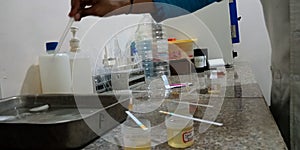 indian village hospital laboratory setup kept urine sample for testing in india aug 2019