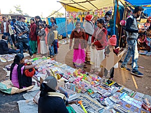 indian village people shopping at local fair events in india January 2020