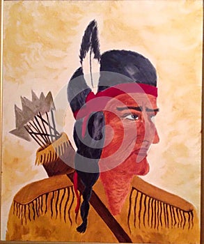 Indian Warrior ,Darts ,Arrows, Hooked nose, Red Ribbon