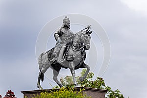 indian warrior maharana pratap statue at day from unique perspective