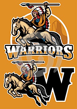 Indian warrior riding horse mascot