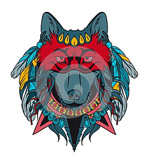 Indian warrior wolf photo