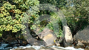 Indian water fall in jharkhand sand stones flora
