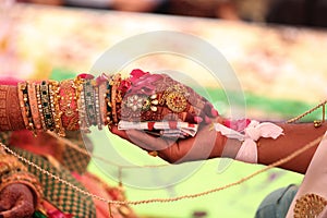 Indian wedding Bride and Groom Hast Melap