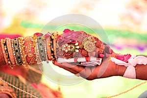 Indian wedding Bride and Groom Hast Melap