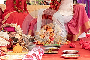 Indian wedding ceremony, decorations for traditional ethnic rituals for marriage