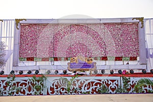 Indian wedding ceremony :stage decoration with lighting and flower