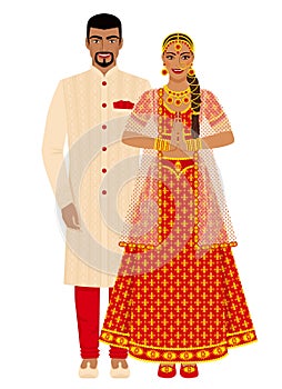 Indian wedding couple in traditional costumes photo