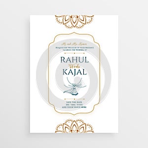 Indian wedding invitation card in simple style