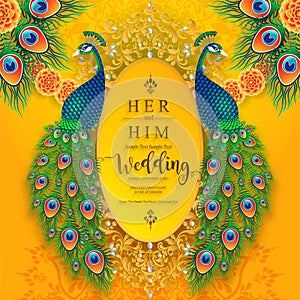 InIndian wedding Invitation carddian wedding Invitation card templates with gold patterned and crystals on paper color Background.