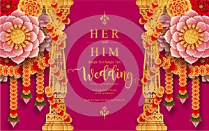 Indian wedding Invitation carddian wedding Invitation card templates with gold patterned and crystals on paper color Background.