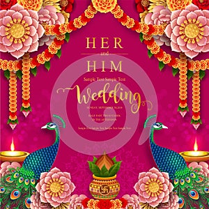 Indian wedding Invitation carddian wedding Invitation card templates with gold patterned and crystals on paper color Background.