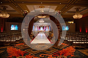 Indian wedding mandap with flowers and decor