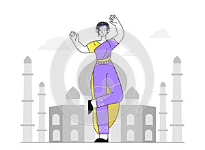 Indian woman at city vector linear