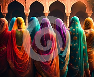 Indian woman in colorful veils.