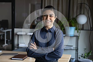 Indian woman corporate staff member successful promoted employee portrait