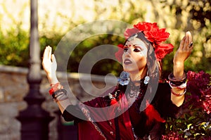 Indian woman with dramatic makeup