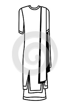 Indian woman dress icon cartoon in black and white