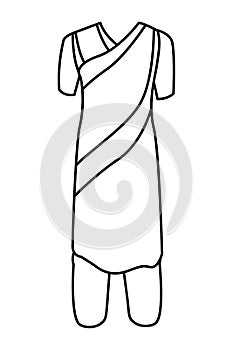 Indian woman dress icon cartoon in black and white